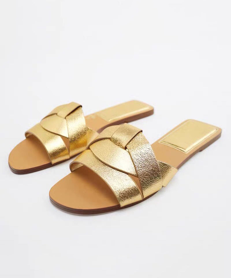 Denim Blue Cross Strap Flat Slippers Peep Toe Toes Summer