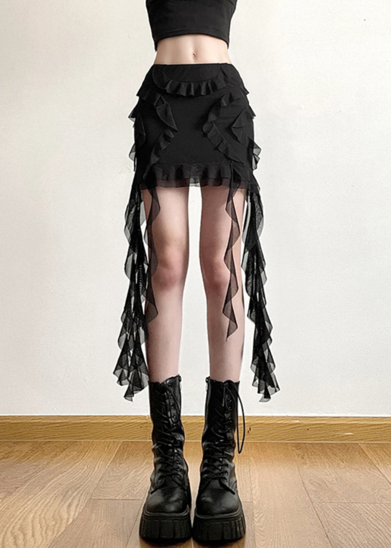 Black Ruffled Patchwork High Waist Tulle Skirt Summer