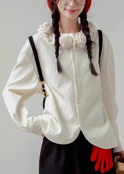 Loose White Button Cotton Shirt Spring