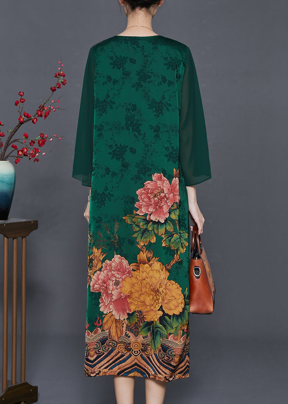 Green Silk Holiday Dress Tasseled Chinese Button Summer