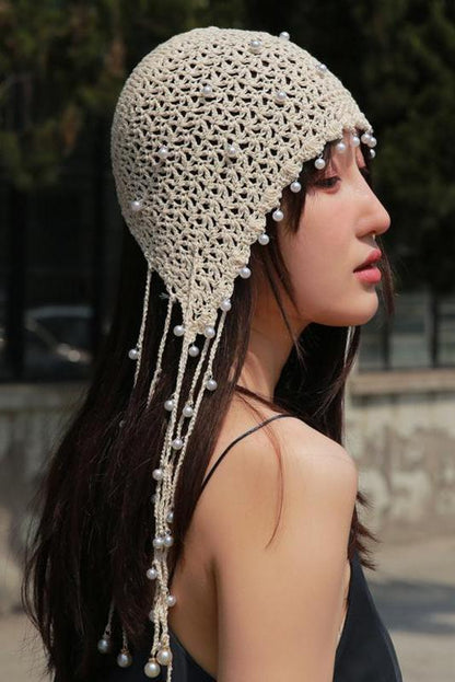 Tassel Pearl Cotton Handmade Knitted Hat