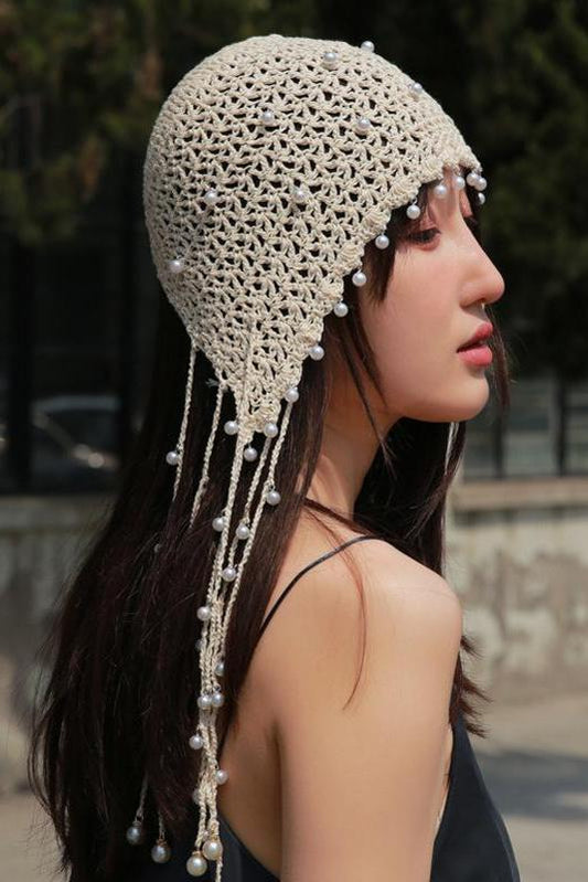 Tassel Pearl Cotton Handmade Knitted Hat