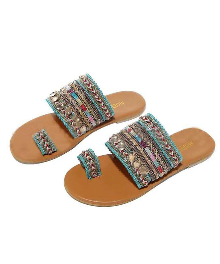Splicing Slippers Shoes Green Linen Fabric