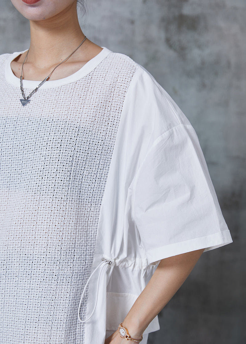 White Oversized Patchwork Drawstring Maxi Dress Summer