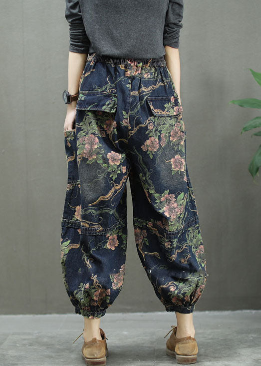 Blue Print Denim Lantern Trousers Spring