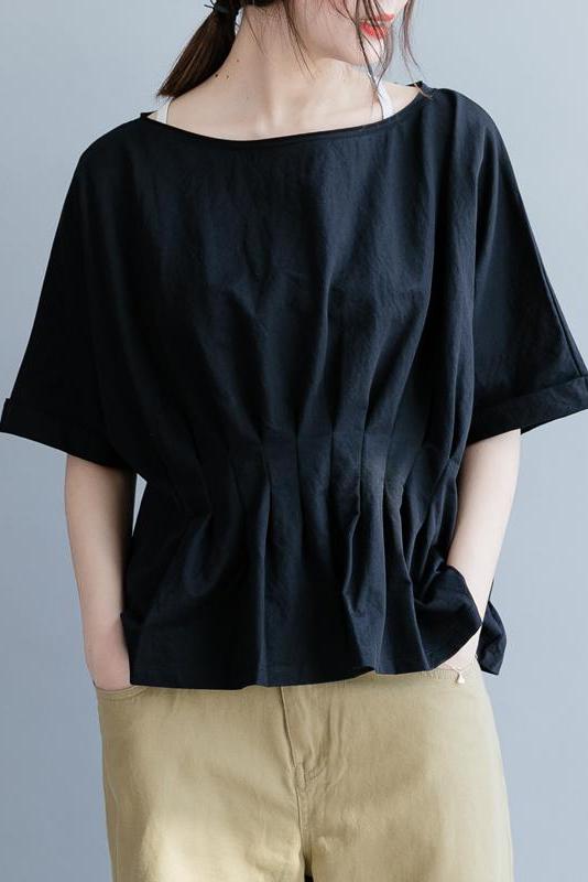 White and Black Cotton Shirt Loose Summer Tops
