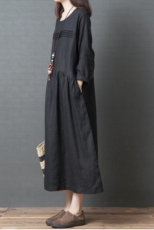 Korea Style Loose Linen Maxi Dresses for