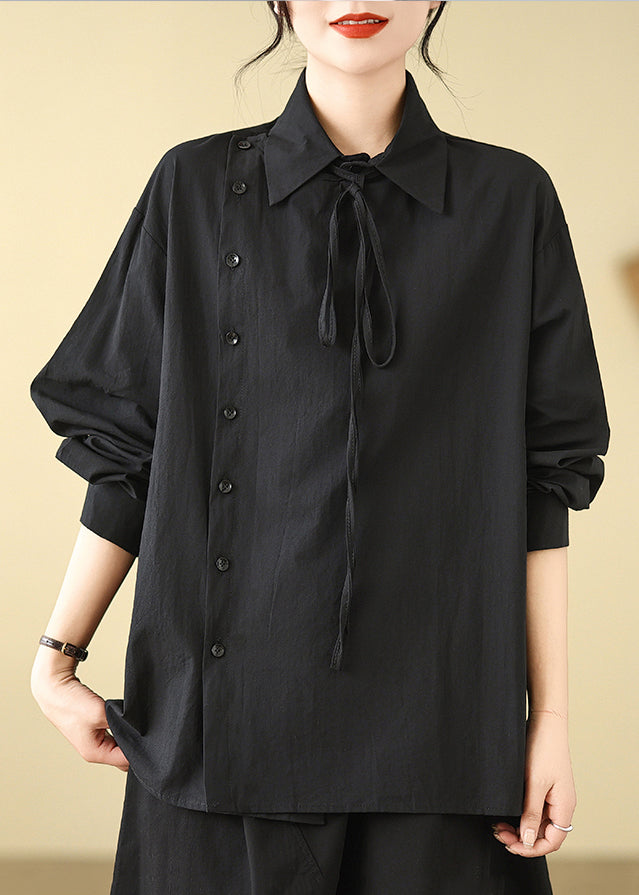 Black Asymmetrical Cotton Shirt Spring