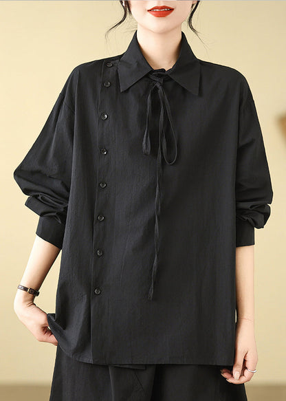 Black Asymmetrical Cotton Shirt Spring
