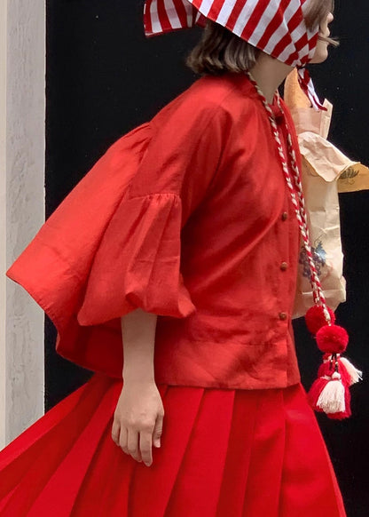 Red Button Cotton Shirt Fall