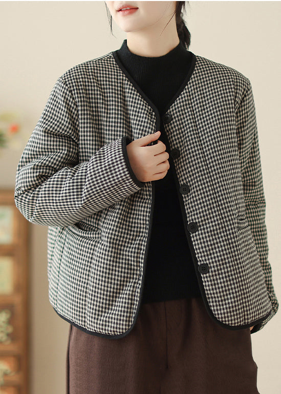 Black Plaid Fine Cotton Filled Parka Winter