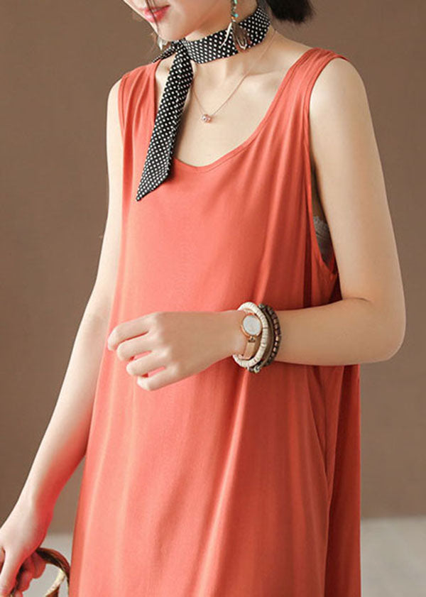 Italian Orange Cotton Beach Spaghetti Strap Dress Summer