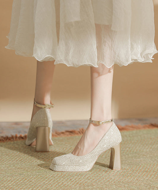 Splicing Chunky High Heels Champagne Faux Leather