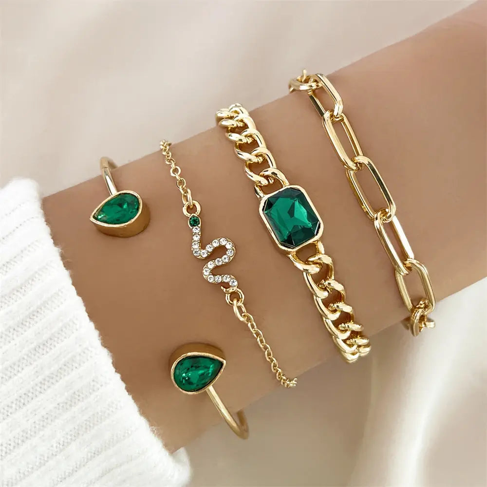 Pack of Bracelets With Green Crystals