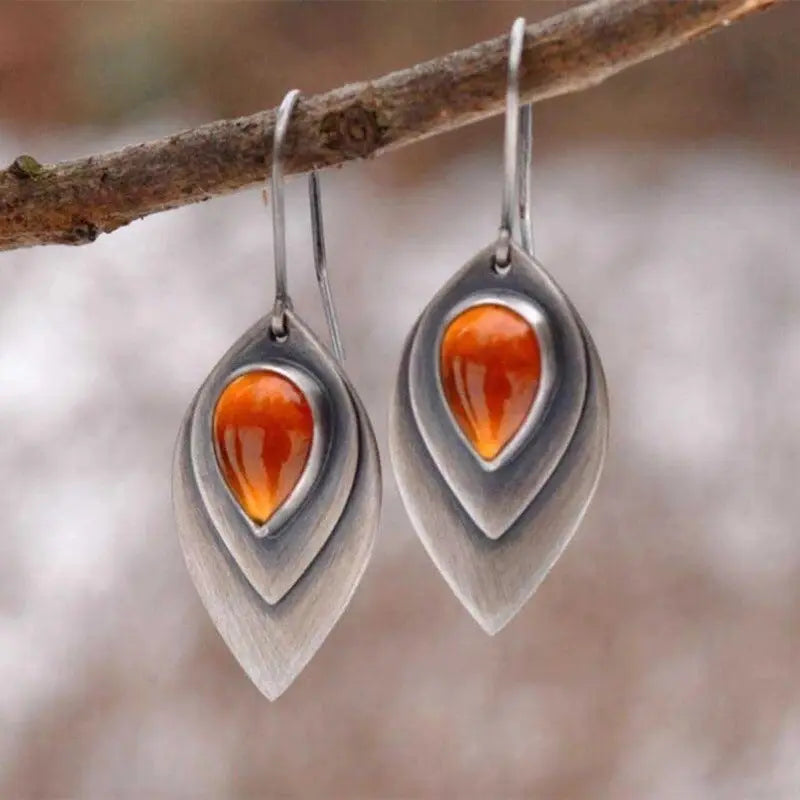 Orange Stein Earrings in Silver