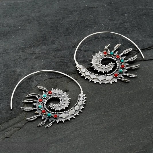 Aretes Espiral con Piedras de Colores Vintage