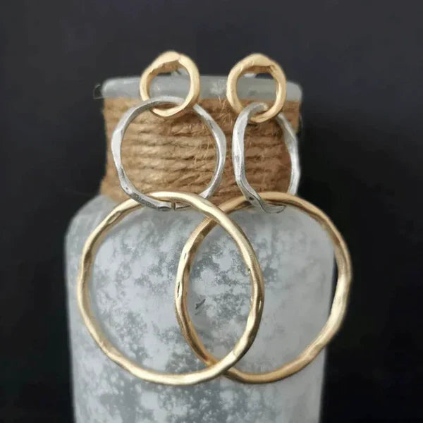 1+1 Offer: Elena - Silver Ring With Gold Plating + Hoop Earrings in Gold and Silver