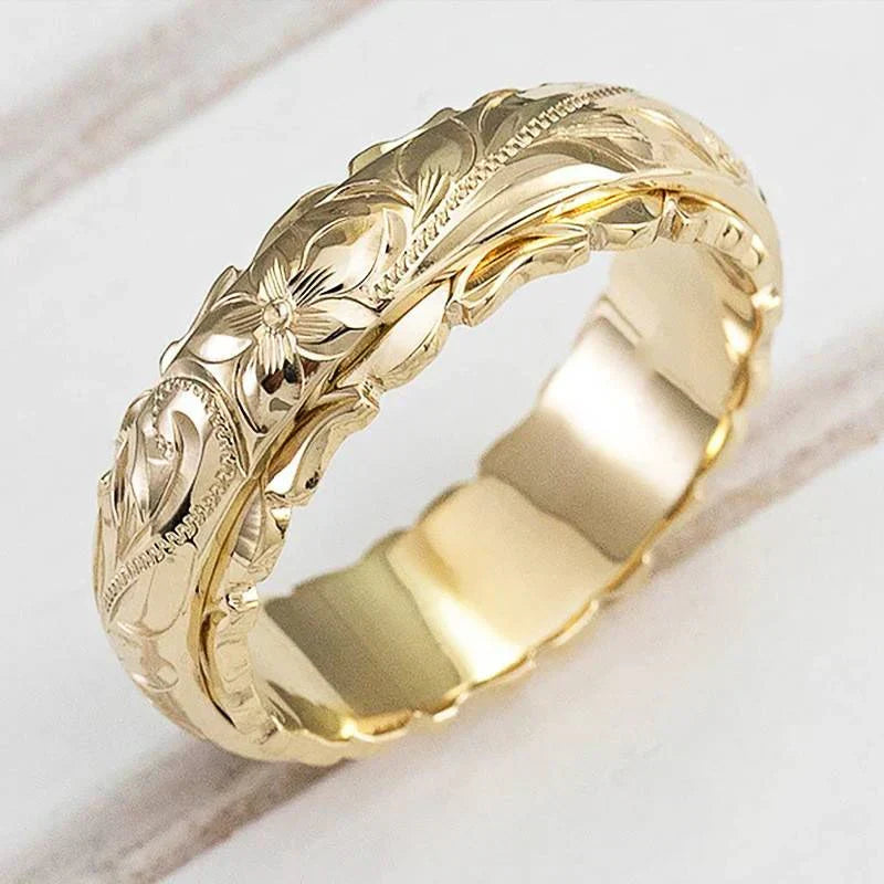 1+1 Offer: Gold Ring With Natural Pattern + White Opal Dangling Golden Earrings