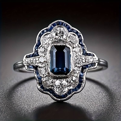 Blue Crystal Silver Ring