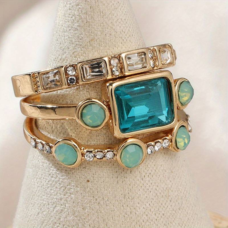 Ocean Blue Crystal Ring Set