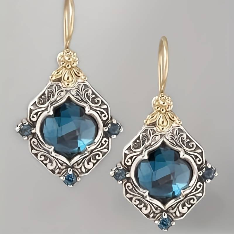 Blue Crystal Gold & Silver Earrings