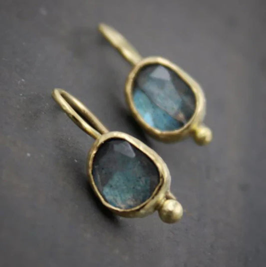 Aretes Piedras Azules en Oro Vintage