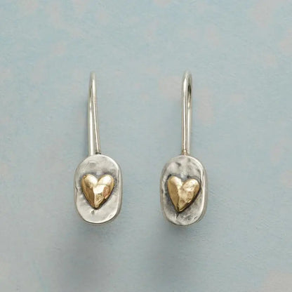 Silver Earrings With Golden Hearts