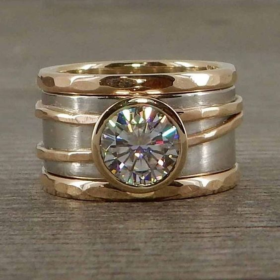 Inlaid Glass Golden & Silver Ring