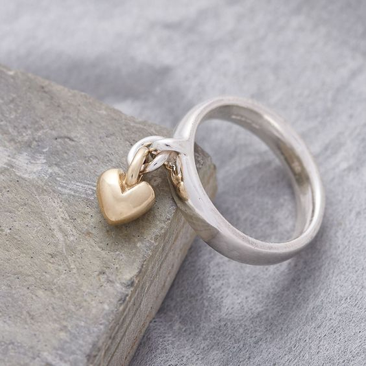 Anillo Corazón Dorado Vintage en Plata