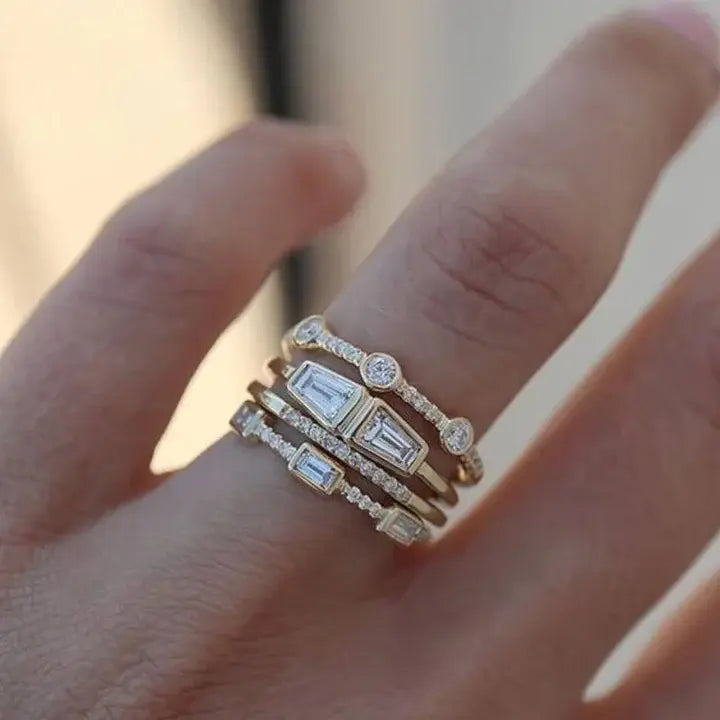 Gold and Zirconia Ring Set