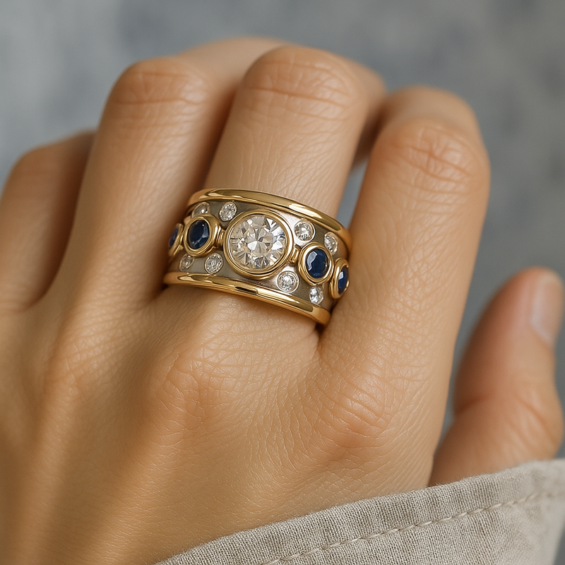 Golden Inlaid Zirconia Ring