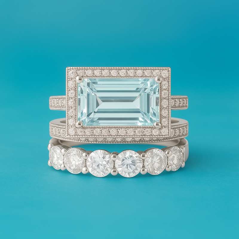 Silver Turquoise Glass Ring Set