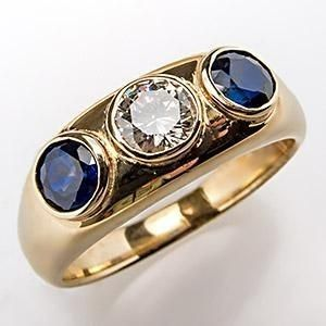 Blue Inlaid Glass Zirconia Gold Ring
