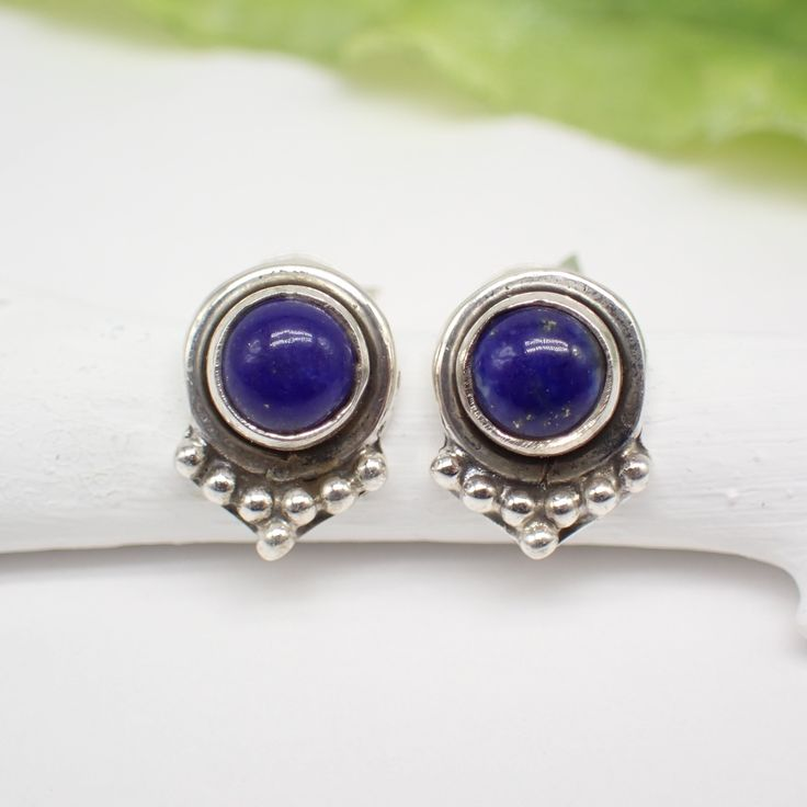 Aretes Piedra Azul Plateados Vintage