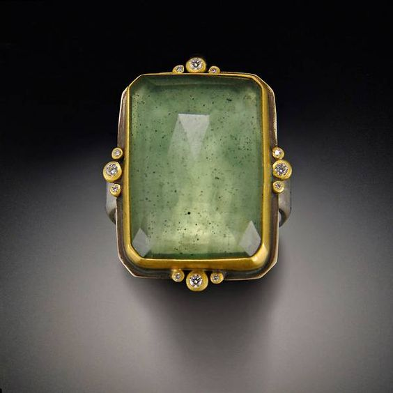 Green Glass Gold Ring