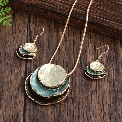 Layered Stone Jewelry Set (necklace & Earrings)