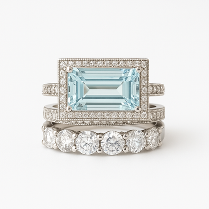 Silver Turquoise Glass Ring Set