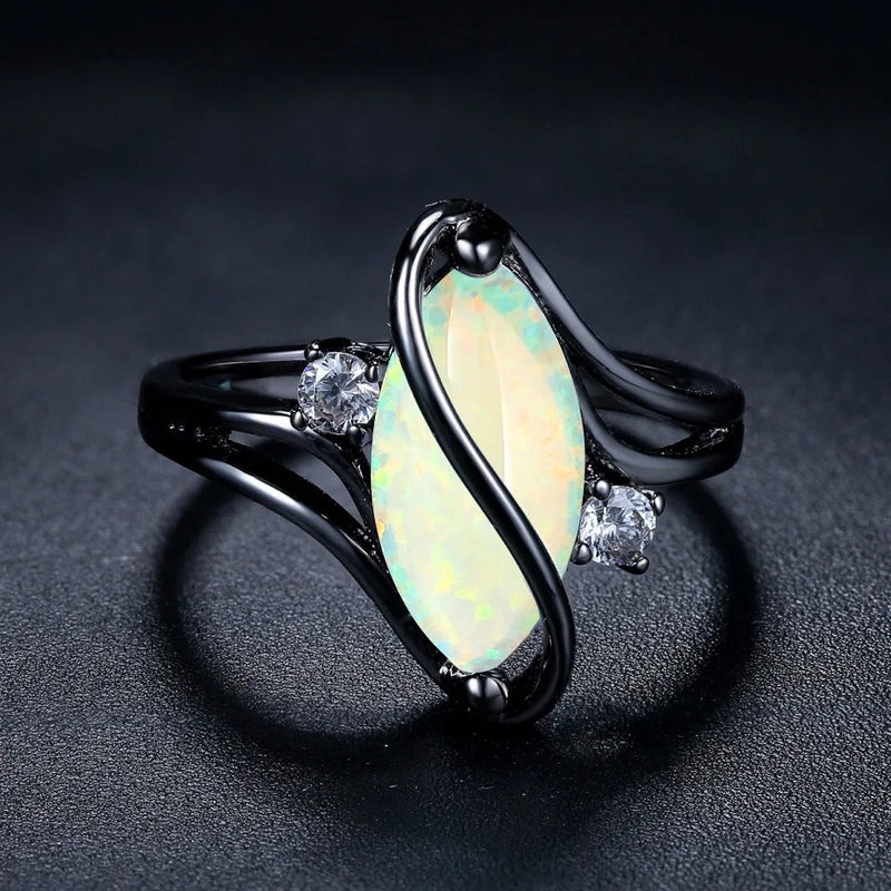 Classic Black Silver Opal Ring