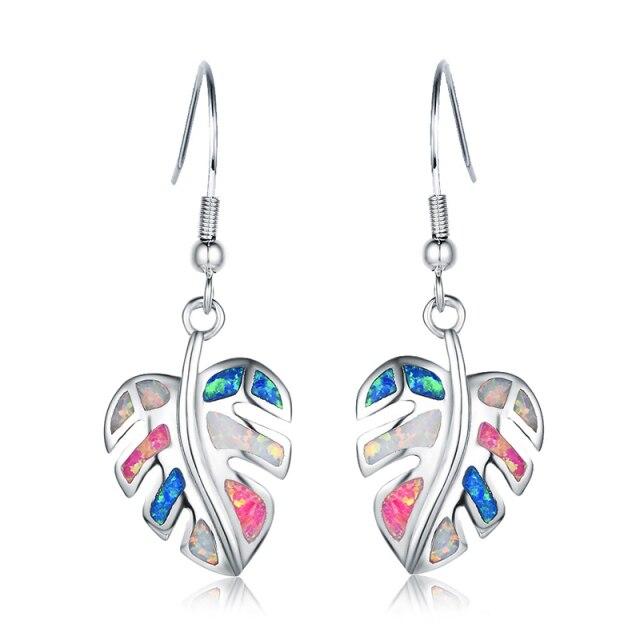 Aretes Hojas del Bosque en Ópalos Multicolor