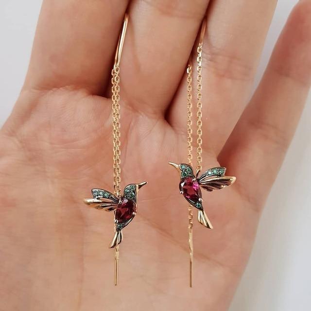 Shay | Earrings With Hummingbird Enamel and Zirconia