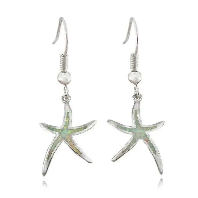 Starfish Earrings Made of Opal and Silver