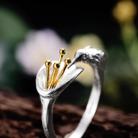 Anillo Néctar de Colibrí Ajustable en Plata y Oro 18K